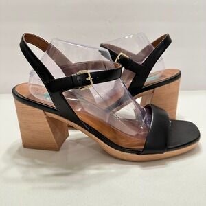 Naturalizer Black and Wood Block Heel Sandals